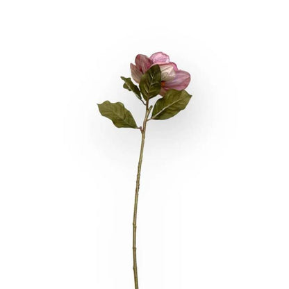 Single stem of Magnolia Dark Mauve Artificial Flower with a soft mauve bloom and green leaves.